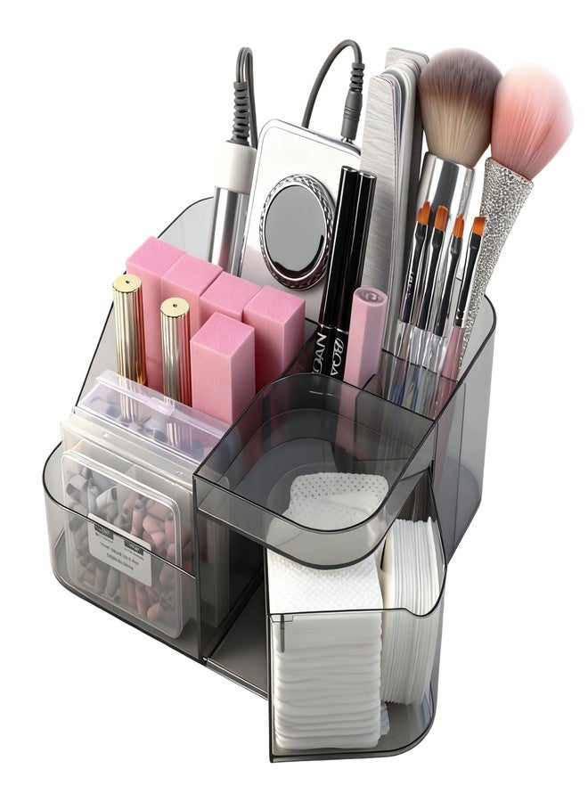 BQAN Transparent Acrylic Nail Desk Organizer, Drill & Brush Holder, Professional Storage Box for Nail Tools, Makeup, Eyeshadows, Skin Care (Black) - Image 1